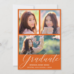 Simple Orange Graduate Photo Collage White Script Announcement