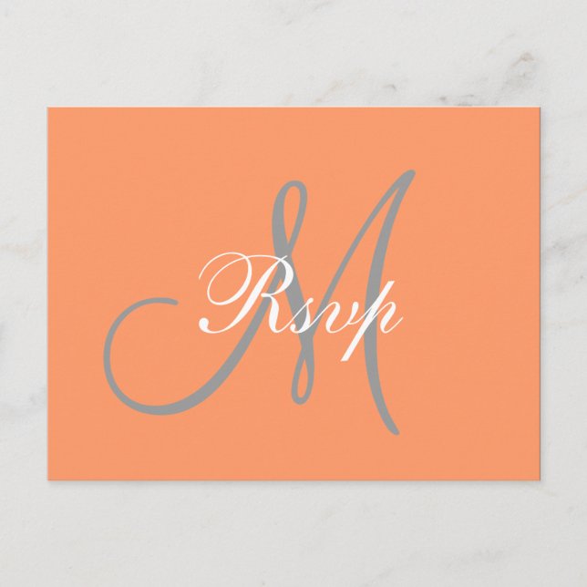 Simple Orange Grey Monogram Wedding RSVP Invitation Postcard (Front)