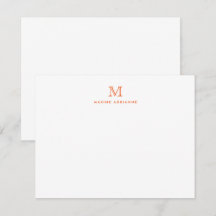 Simple Orange Modern Monogram Initial Note Card