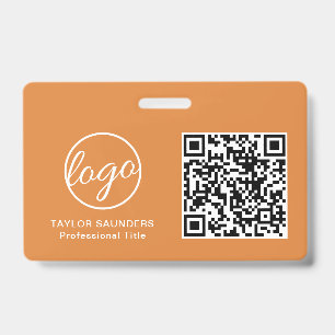 Simple Orange QR Code Employee ID Badge