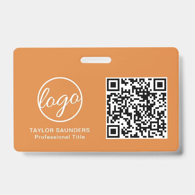 Simple Orange QR Code Employee ID Badge (Front)