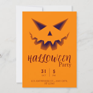 Simple Orange Scary Face Pumpkin Halloween Party Invitation