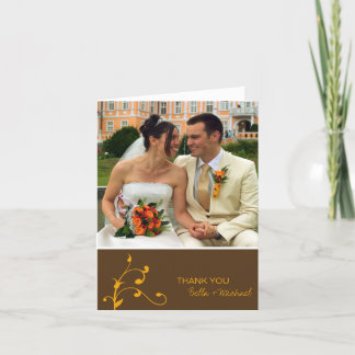 Simple orange sprig custom photo brown thank you card