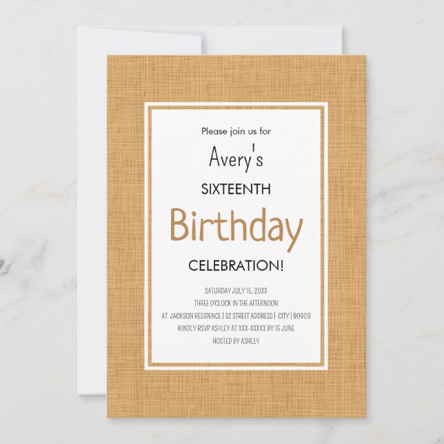 Simple Orange Textured Birthday Invitation (Front)