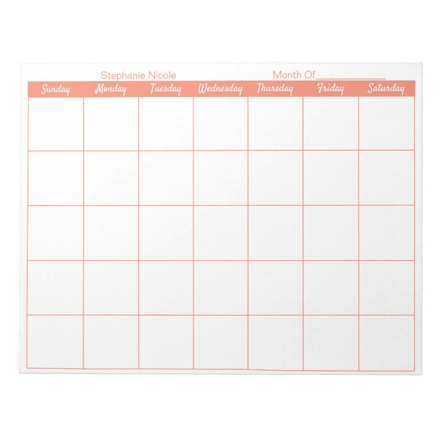 Simple Orange Thin Border Name Monthly Planner Notepad (Front)