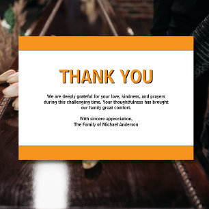 Simple Orange Traditional Sympathy Funeral Thank You Card
