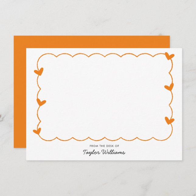 Simple Orange Wavy Border Heart Stationery Card (Front/Back)