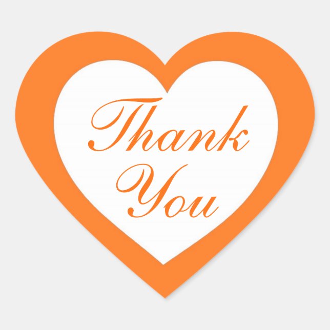 Simple orange white thank you heart stickers (Front)