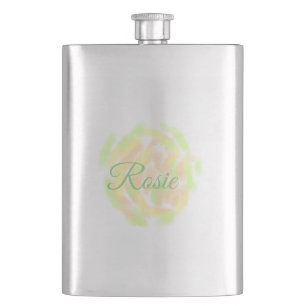 Simple orange yellow watercolor add your name lett hip flask