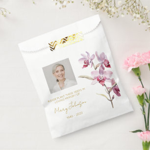 Simple Orchid Photo Funeral Seed Favour Bags