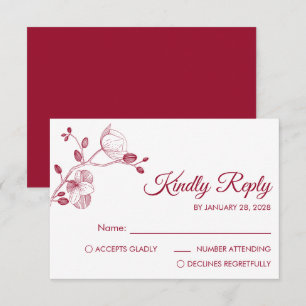 Simple orchids red modern floral elegant RSVP card