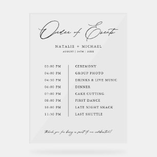 Simple Order Of Events Wedding Schedule Timeline Acrylic Sign
