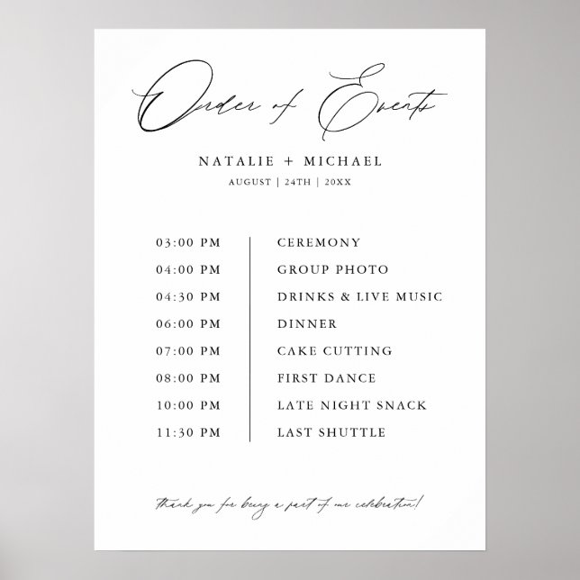 Simple Order Of Events Wedding Schedule Timeline Poster (Front)
