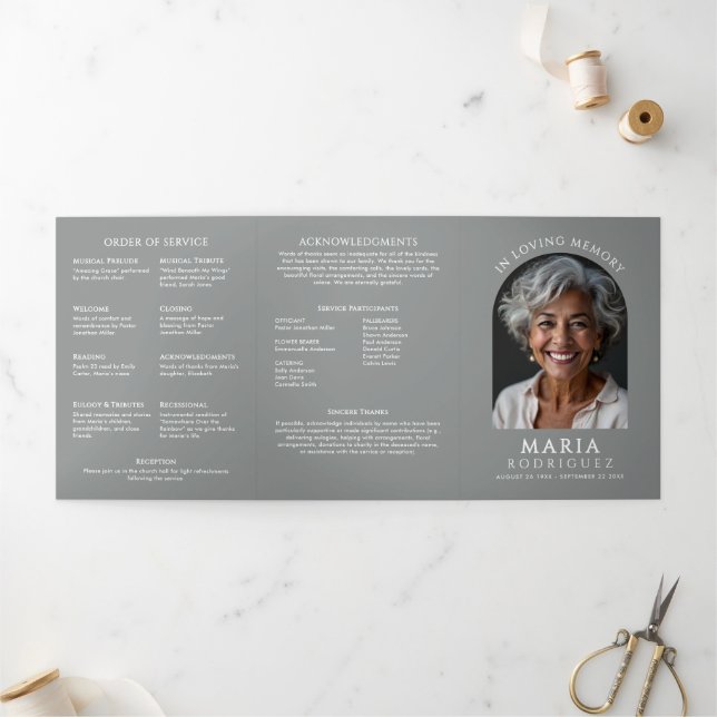 Simple Order Of Service 6-Photo Funeral/Memorial Tri-Fold Programme (Outside)