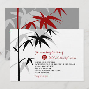 Simple Oriental Bamboo Tree Modern Chinese Wedding Invitation