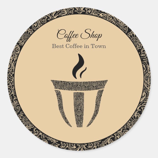 Simple Ornament Coffee Shop Professional Classic Round Sticker (Front)