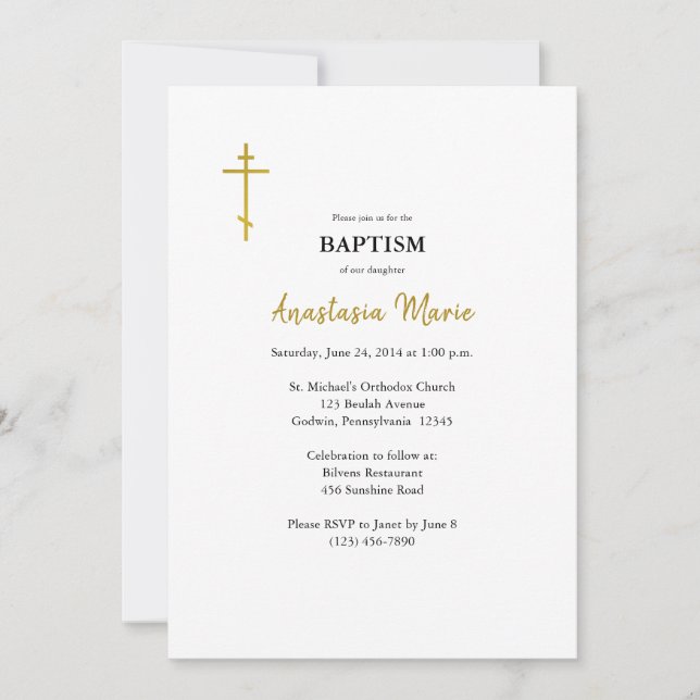 Simple Orthodox Christian with Icon Baptism  Invitation (Front)