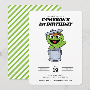 Simple Oscar the Grouch 1st Birthday Invitation