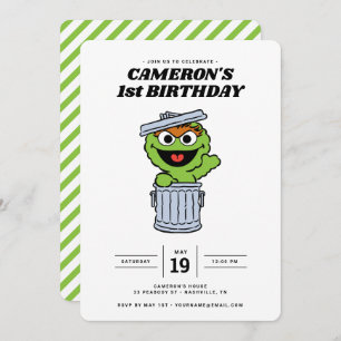 Simple Oscar the Grouch 1st Birthday Invitation