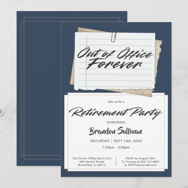 Simple Out of Office Forever Retirement Party Invitation (Front/Back)