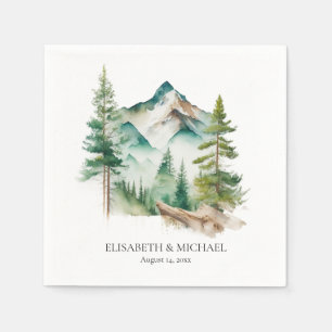 Simple Outdoor Mountain and Pine Trees Wedding Napkin