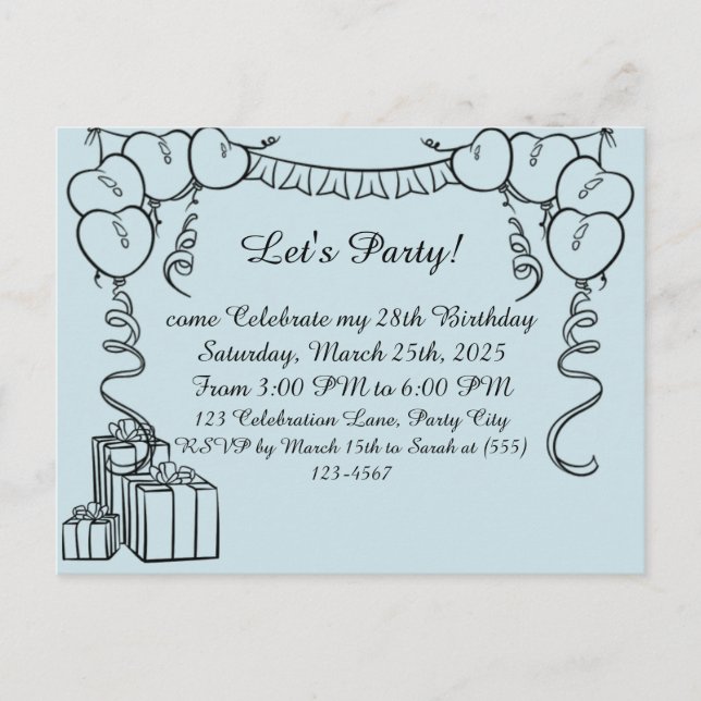  Simple Outline Birthday Invitation Postcard (Front)