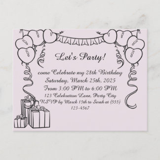 Simple Outline Birthday Invitation Postcard
