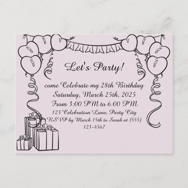  Simple Outline Birthday Invitation Postcard (Front)