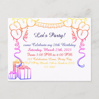 Simple Outline Birthday Invitation Postcard