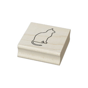 Simple Outline of a Sitting Cat Rubber Art Stamp