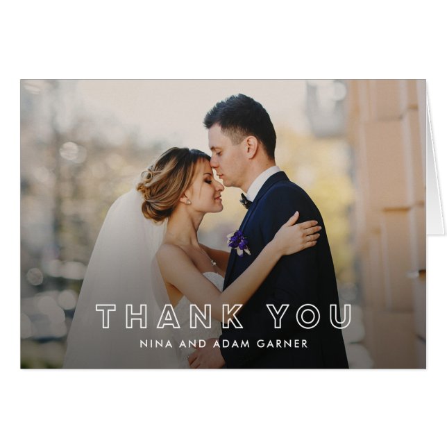 Simple Outline Wedding Thank You Card (Front Horizontal)