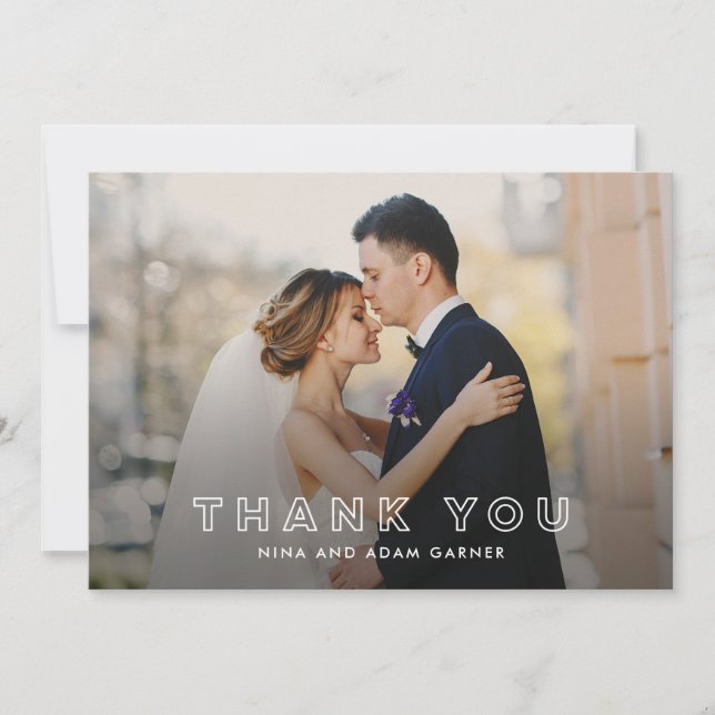 Simple Outline Wedding Thank You Photo Card White (Front)