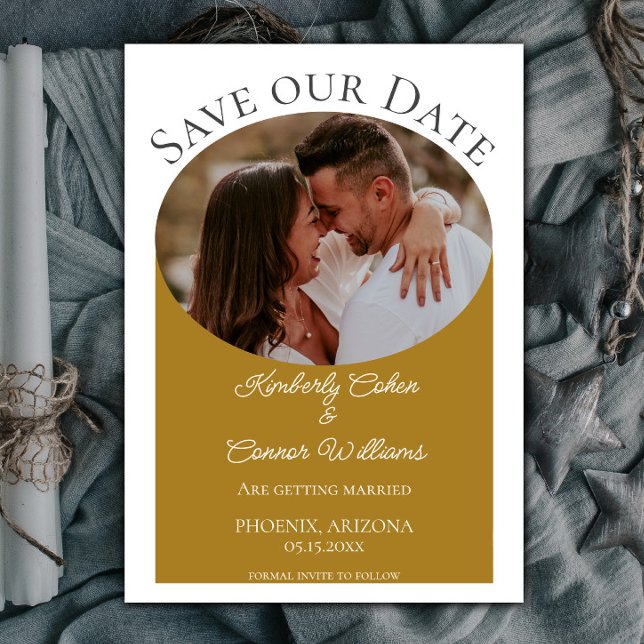 Simple Oval Photo Save the Date | Burnt Orange (Burnt Orange Simple Oval Photo Save the Date)