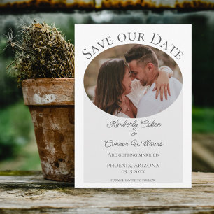 Simple Oval Photo Save the Date Grey