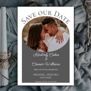 Simple Oval Photo Save the Date   Grey