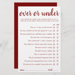 Simple Over or Under   Red Shower Game Card