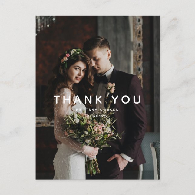 Simple Overlay Text Wedding Thank You Photo Postcard (Front)