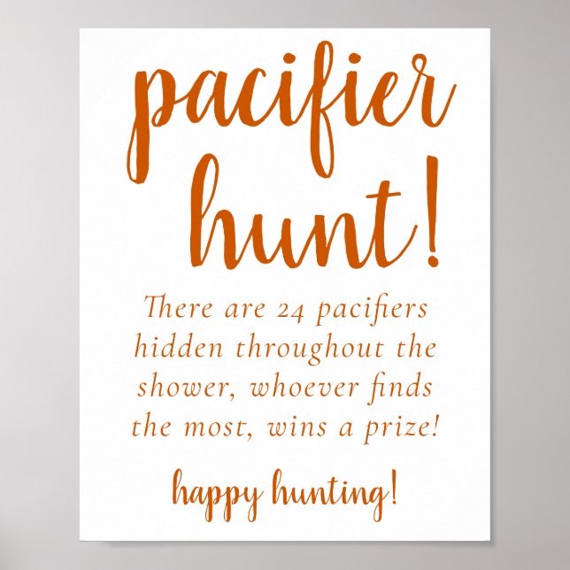 Simple Pacifier Hunt | Fall Orange Shower Game Poster (Front)