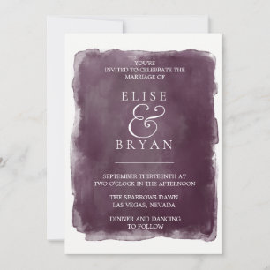 Simple Paint Splash Purple Plum Watercolor Wedding Invitation