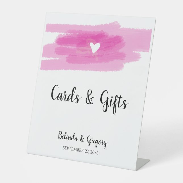 Simple Paint Strokes & Heart Wedding Cards & Gifts Pedestal Sign (Front)
