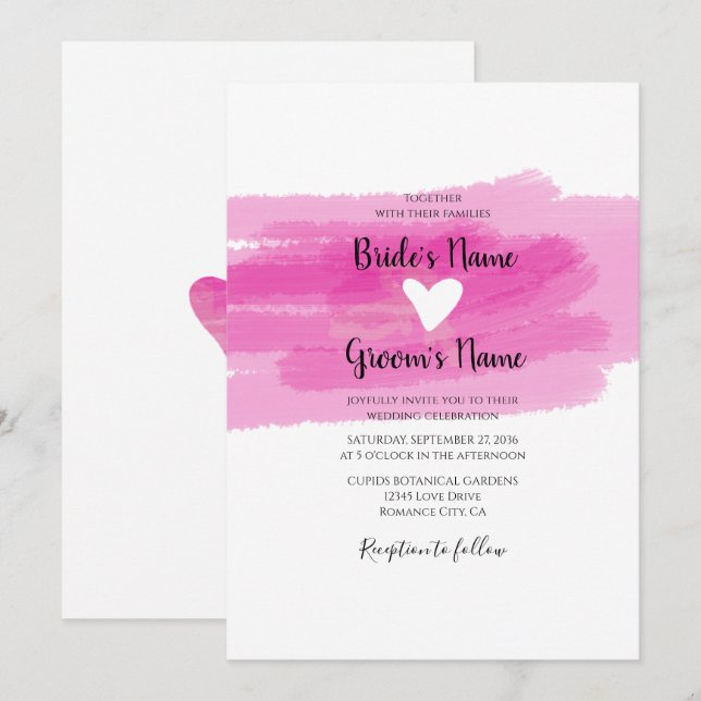 Simple Paint Strokes & Heart Wedding Invitations (Front/Back)