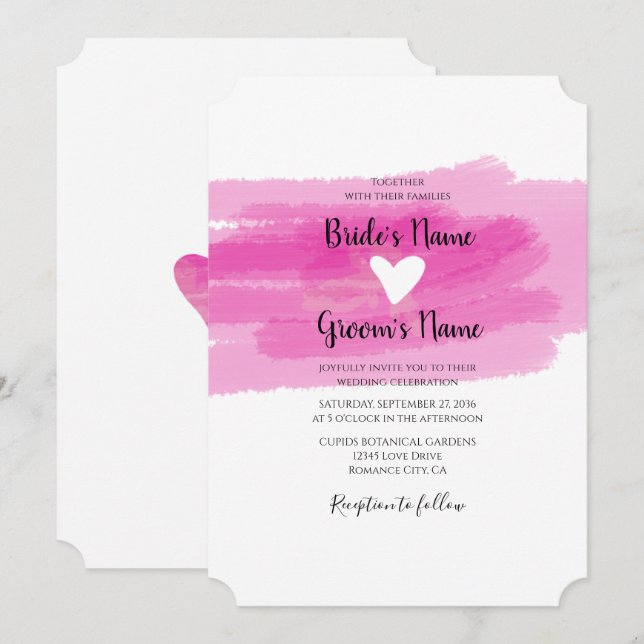 Simple Paint Strokes & Heart Wedding Invitations (Front/Back)