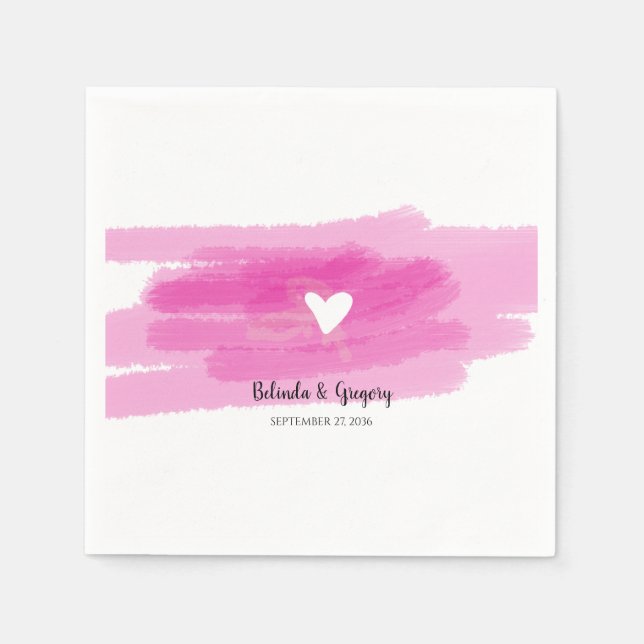 Simple Paint Strokes & Heart Wedding Napkin (Front)