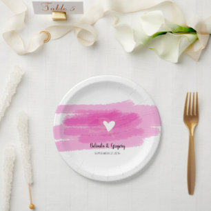 Simple Paint Strokes & Heart Wedding Paper Plate