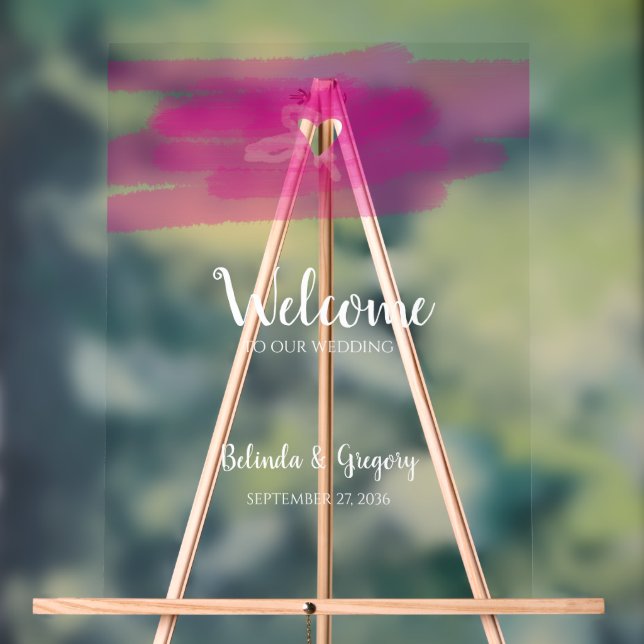 Simple Paint Strokes & Heart Wedding Welcome Sign (Neutral)