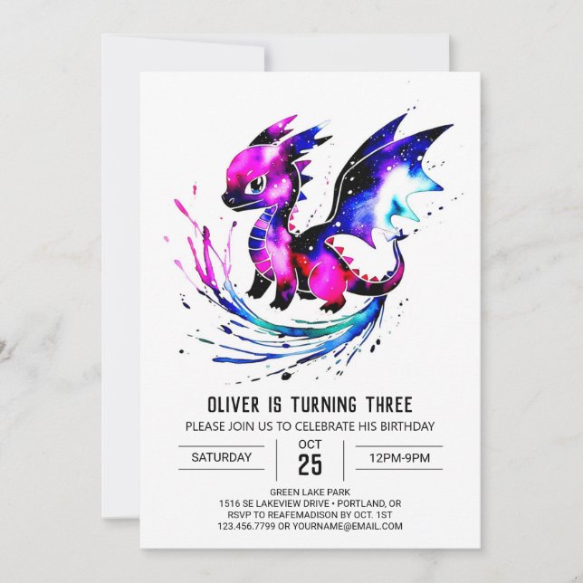 Simple Painted Dragon Digital Boy Birthday Invitation (Front)