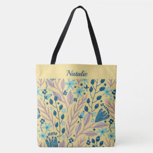 Simple Painted Floral Monogrammed Tote Bag