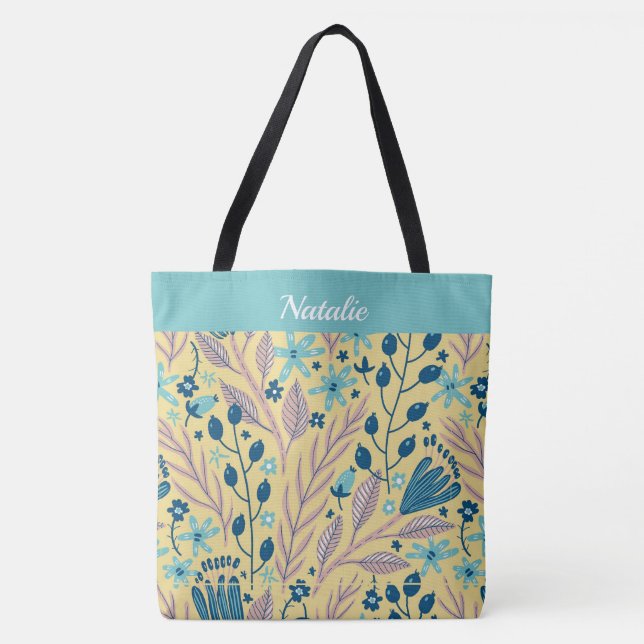 Simple Painted Floral Monogrammed Tote Bag (Front)