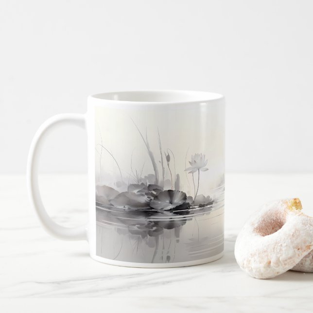 Simple Painting Of Lotus Flower Coffee Mug (With Donut)