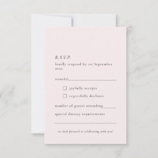 Simple Pale Blush Delicate Soft Pink Minimal  RSVP Card